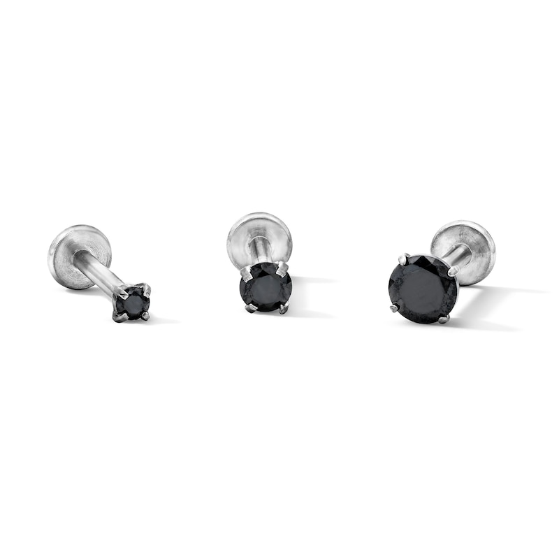 Main Image 1 of Semi-Solid Stainless Steel CZ Black Stud Set - 16G 5/16"