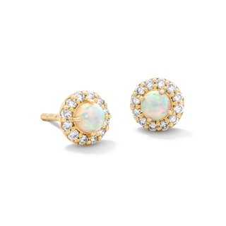 10K Solid Gold 1/8 CT. T.W. Simulated Opal and Lab-Grown Diamond Studs