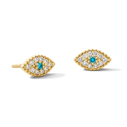 10K Solid Gold 1/10 CT. T.W. Lab-Grown Diamond and Lab-Created Sapphire Evil Eye Studs