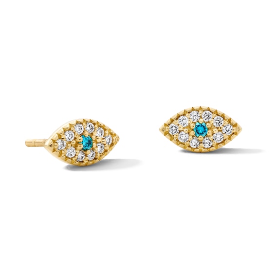 10K Solid Gold 1/10 CT. T.W. Lab-Grown Diamond and Lab-Created Sapphire Evil Eye Studs