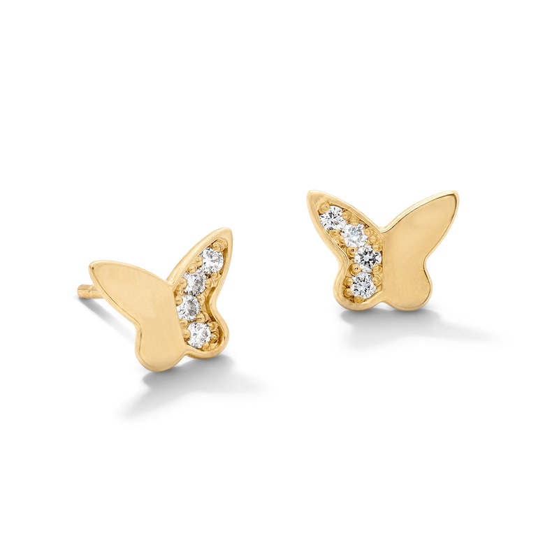 Main Image 1 of 10K Solid Gold 1/15 CT. T.W. Lab-Grown Diamond Butterfly Studs