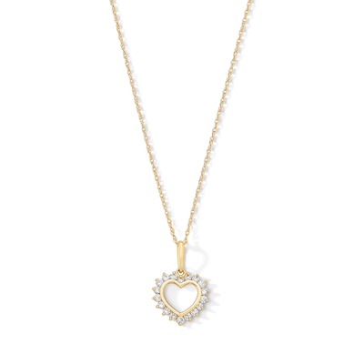 10K Solid Gold 1/5 CT. T.W. Lab-Grown Diamond Heart Halo Pendant - 16” + 2"