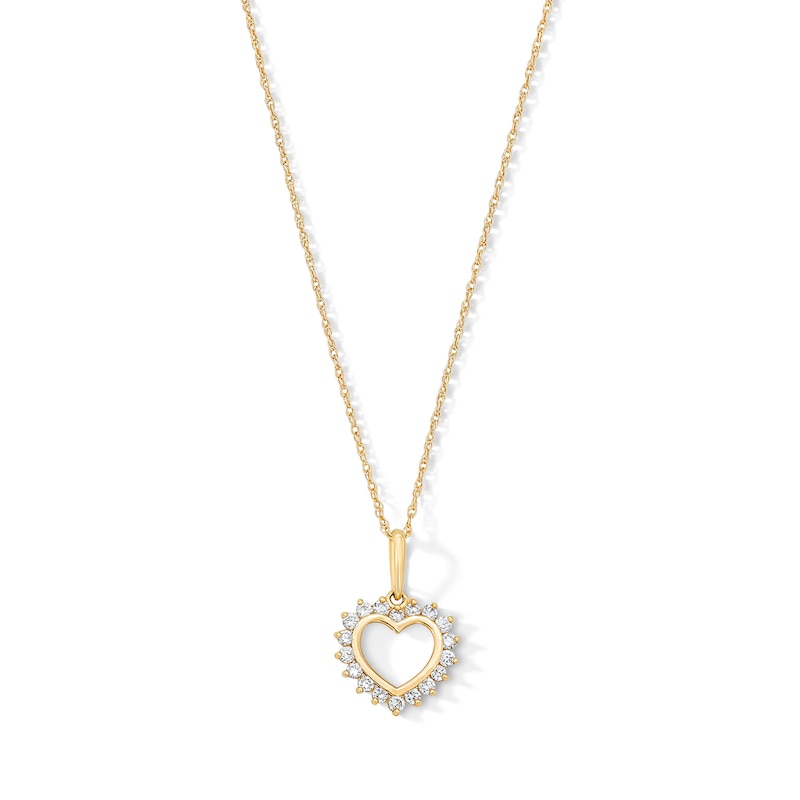 Main Image 1 of 10K Solid Gold 1/5 CT. T.W. Lab-Grown Diamond Open Heart Rope Chain Pendant - 16” + 2"