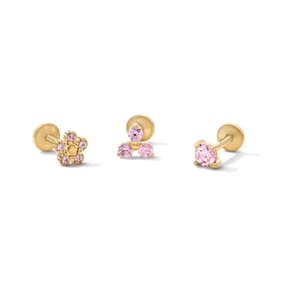 Yellow Ion-Plated CZ Pink Cartilage Stud Set - 18G 1/4"