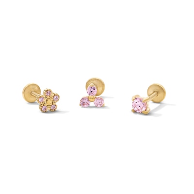 Yellow Ion-Plated CZ Pink Cartilage Stud Set - 18G 1/4"