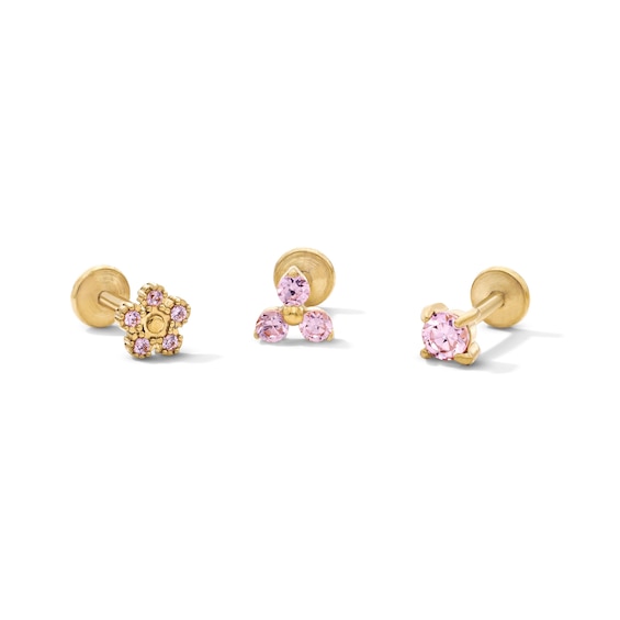 Yellow Ion-Plated CZ Pink Cartilage Stud Set - 18G 1/4"