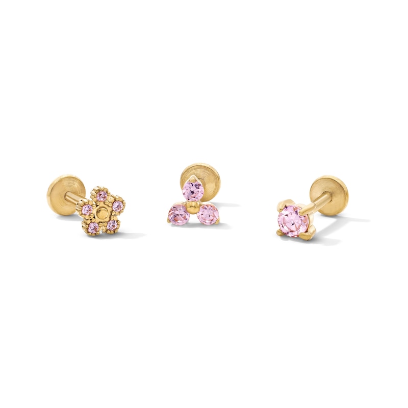 Main Image 1 of Yellow Ion-Plated CZ Pink Cartilage Stud Set - 18G 1/4"