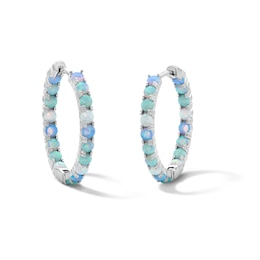 Solid Sterling Silver Simulated Opal Inside-Out Hoops