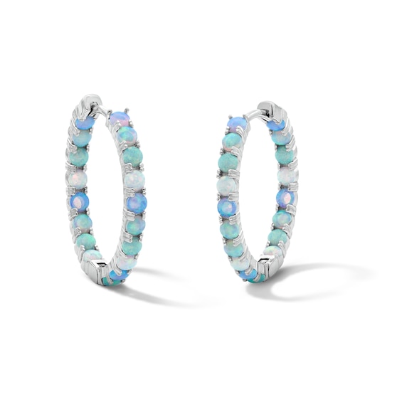 Solid Sterling Silver Simulated Opal Inside-Out Hoops
