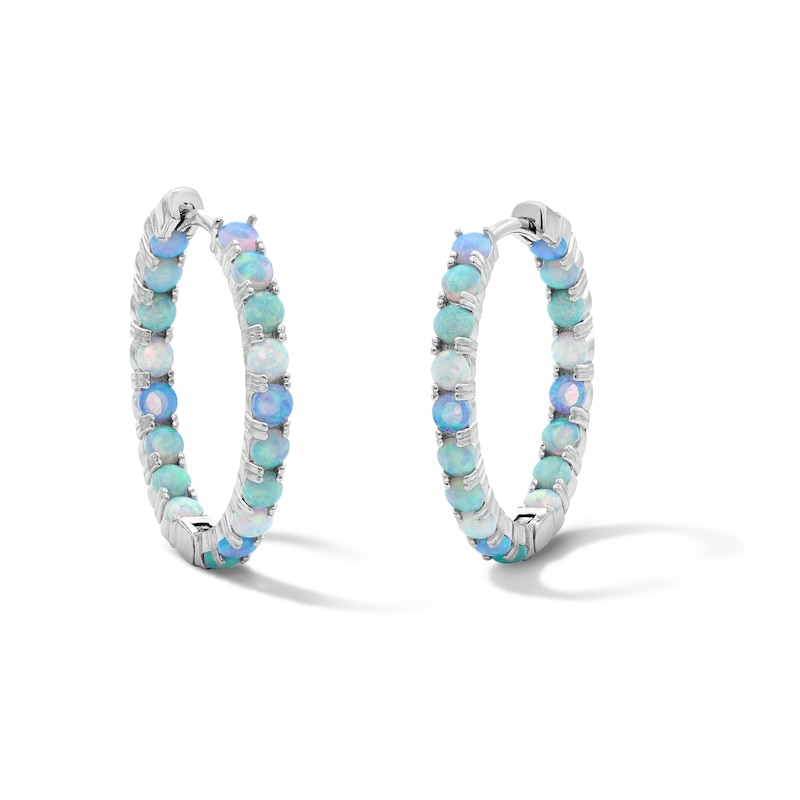Main Image 1 of Solid Sterling Silver Simulated Opal Inside-Out Hoops
