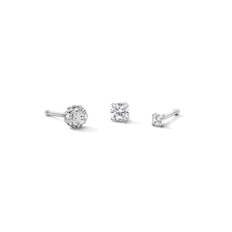 Main Image 1 of Semi-Solid Stainless Steel CZ and Crystal Nose Stud Set - 20G 1/4"