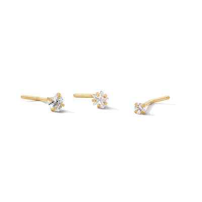 Yellow Ion-Plated CZ Heart, Star and Round Nose Stud Set - 20G 7/16"