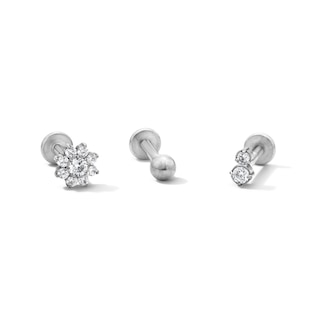 Stainless Steel CZ Cartilage Stud Set - 16G 5/16"