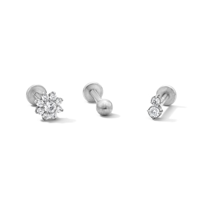 Stainless Steel CZ Cartilage Stud Set - 16G 5/16"