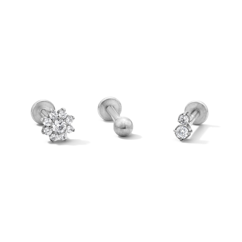 Main Image 1 of Stainless Steel CZ Cartilage Stud Set - 16G 5/16"