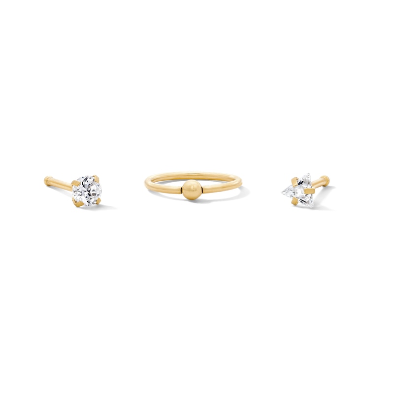 Main Image 1 of Yellow Ion-Plated CZ Nose Stud and Ring Set - 20G 1/4"