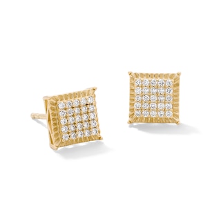 10K Solid Gold 1/5 CT. T.W. Lab-Grown Diamond Fluted Edge Square Studs