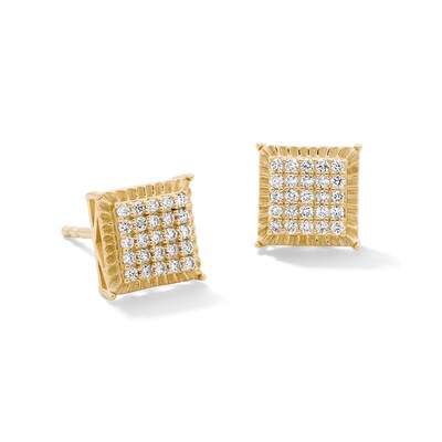 10K Solid Gold 1/5 CT. T.W. Lab-Grown Diamond Fluted Edge Square Studs