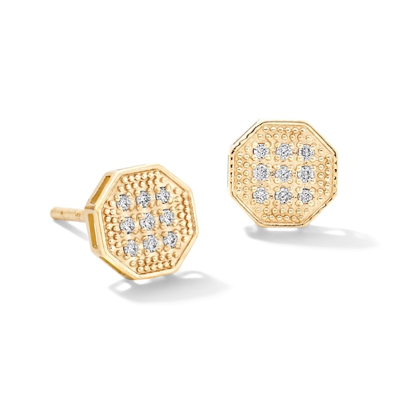 10K Solid Gold 1/10 CT. T.W. Lab-Grown Diamond Octagon Studs