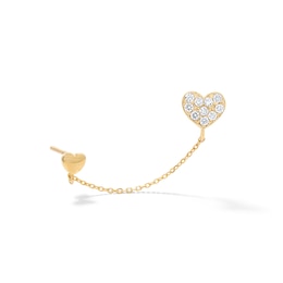 10K Gold 1/10 CT. T.W. Lab-Grown Diamond Double Heart Stud Chain Single Earring