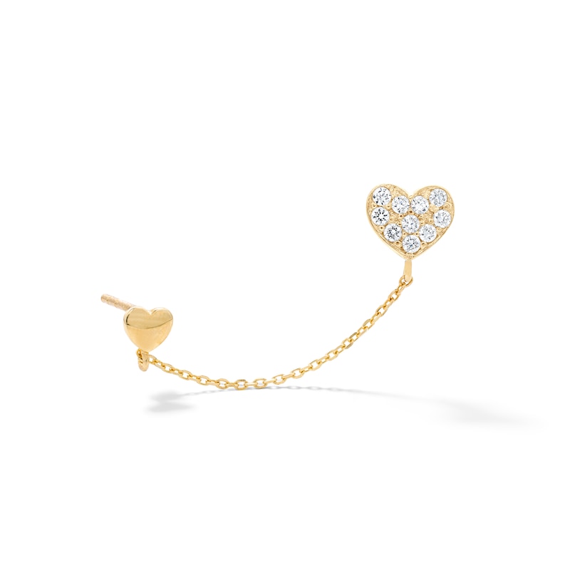 Main Image 1 of 10K Gold 1/10 CT. T.W. Lab-Grown Diamond Double Heart Chain Stud
