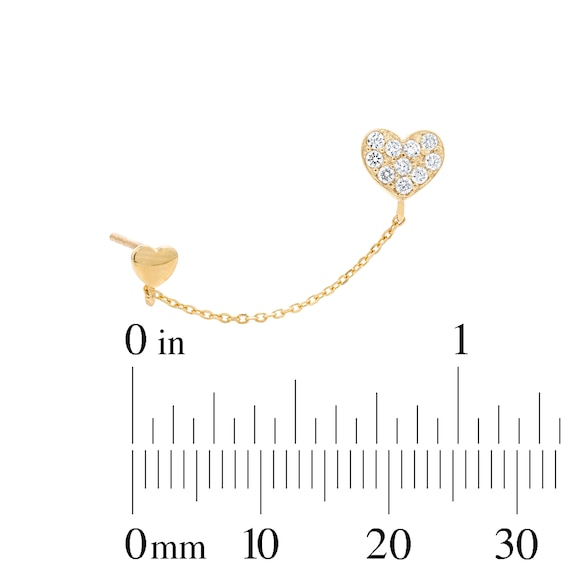10K Gold 1/10 CT. T.W. Lab-Grown Diamond Double Heart Chain Stud
