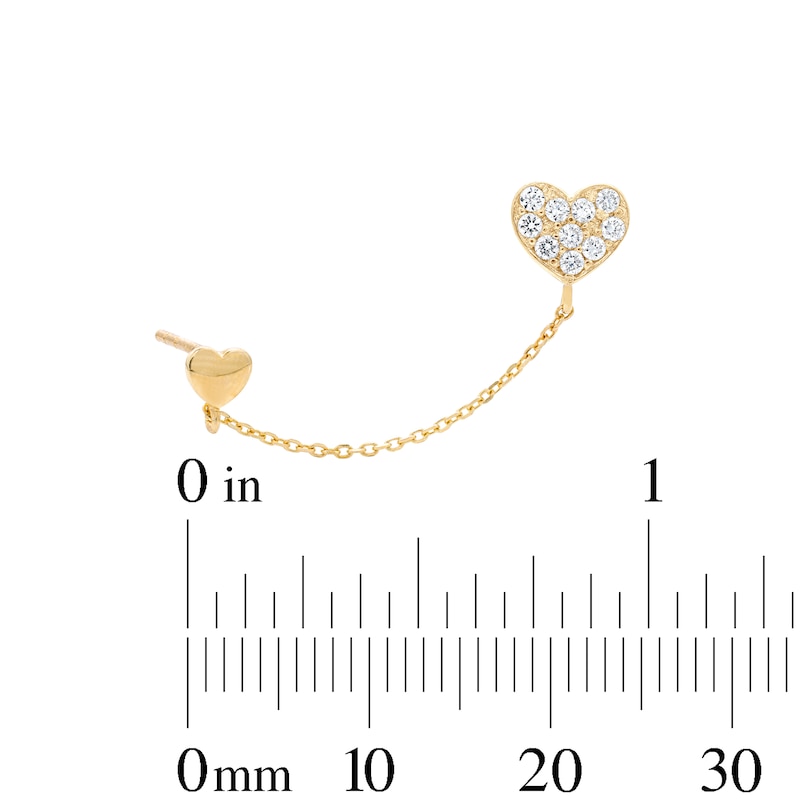 Main Image 2 of 10K Gold 1/10 CT. T.W. Lab-Grown Diamond Double Heart Chain Stud