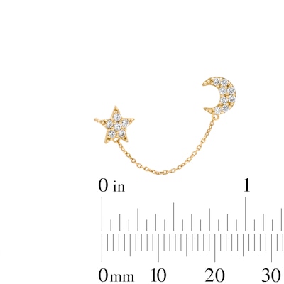10K Gold 1/10 CT. T.W. Lab-Grown Diamond Star and Moon Stud Chain Single Earring