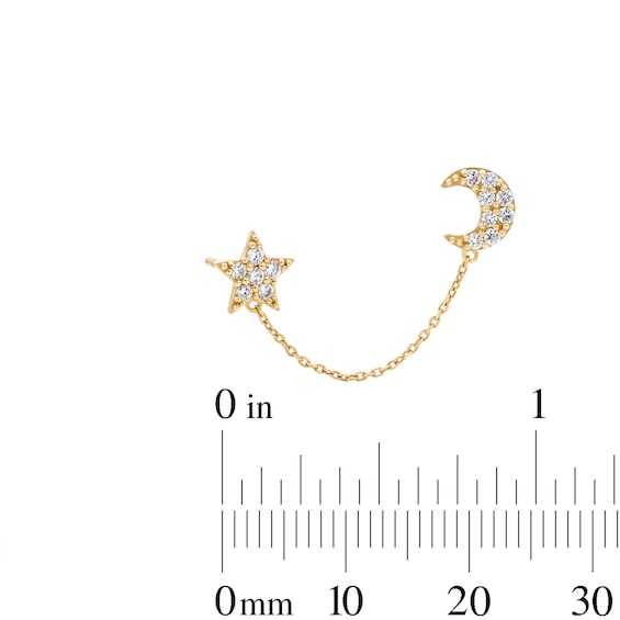 10K Gold 1/10 CT. T.W. Lab-Grown Diamond Star and Moon Stud Chain Single Earring