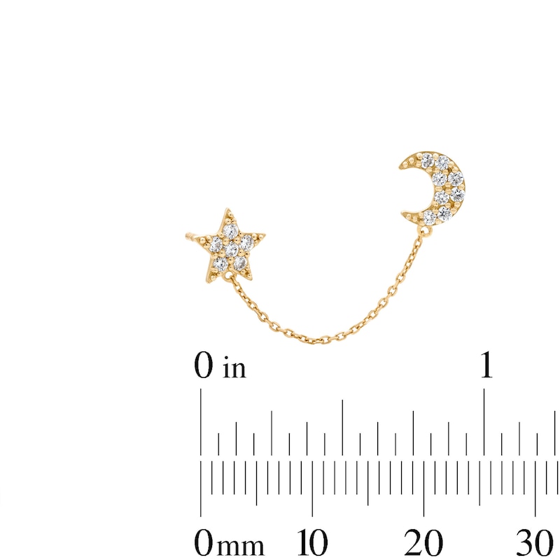 Main Image 2 of 10K Gold 1/10 CT. T.W. Lab-Grown Diamond Star and Moon Stud Chain Single Earring