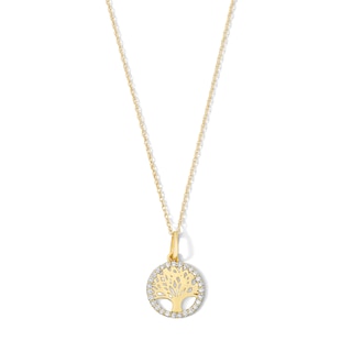 10K Solid Gold 1/8 CT. T.W. Lab-Grown Diamond Tree of Life Pendant - 16" + 2"