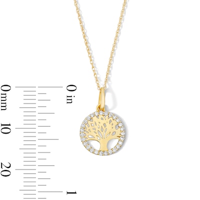 10K Solid Gold 1/8 CT. T.W. Lab-Grown Diamond Tree of Life Pendant - 16" + 2"