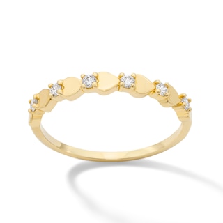 10K Solid Gold 1/8 CT. T.W. Lab-Grown Diamond Alternating Hearts Ring - Size 7