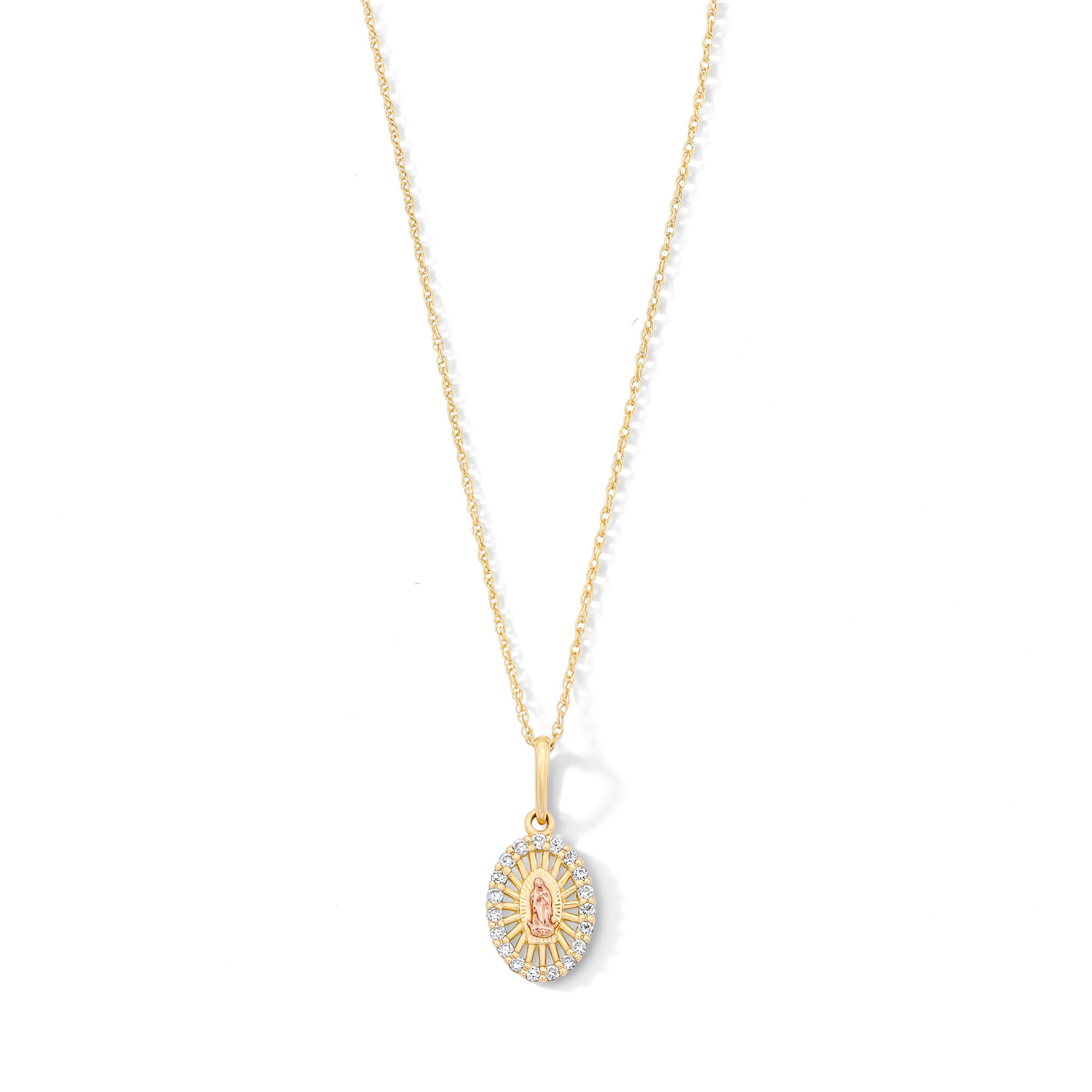 10K Solid Gold 1/10 CT. T.W. Lab-Grown Diamond Our Lady of Guadalupe Pendant - 16" + 2"
