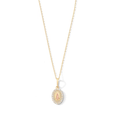 10K Solid Gold 1/10 CT. T.W. Lab-Grown Diamond Our Lady of Guadalupe Pendant - 16" + 2"