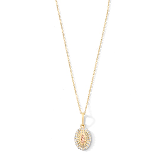 10K Solid Gold 1/10 CT. T.W. Lab-Grown Diamond Our Lady of Guadalupe Pendant - 16" + 2"