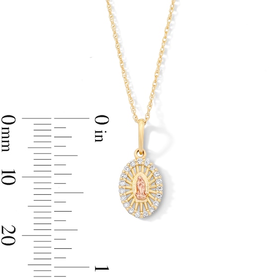 10K Solid Gold 1/10 CT. T.W. Lab-Grown Diamond Our Lady of Guadalupe Pendant - 16" + 2"