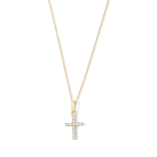 10K Solid Gold 1/10 CT. T.W. Lab-Grown Diamond Cross Pendant