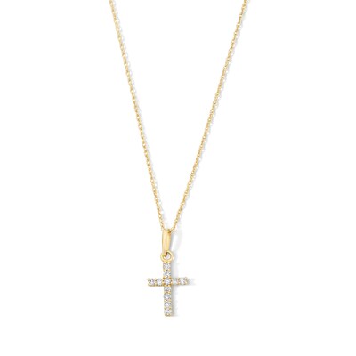 10K Solid Gold 1/10 CT. T.W. Lab-Grown Diamond Cross Pendant