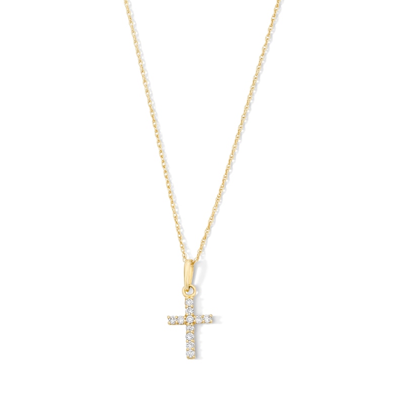 10K Solid Gold 1/10 CT. T.W. Lab-Grown Diamond Cross Pendant