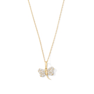 10K Solid Gold 1/5 CT. T.W. Lab-Grown Diamond Dragonfly Pendant - 16" + 2"