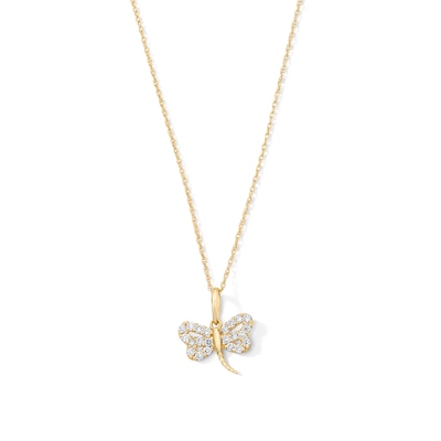 10K Solid Gold 1/5 CT. T.W. Lab-Grown Diamond Dragonfly Pendant - 16" + 2"
