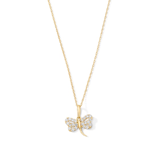 10K Solid Gold 1/5 CT. T.W. Lab-Grown Diamond Dragonfly Pendant - 16" + 2"