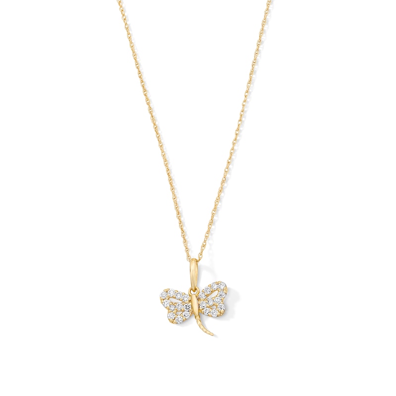 Main Image 1 of 10K Solid Gold 1/5 CT. T.W. Lab-Grown Diamond Dragonfly Pendant - 16" + 2"