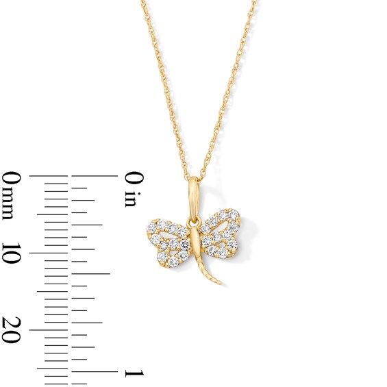 10K Solid Gold 1/5 CT. T.W. Lab-Grown Diamond Dragonfly Pendant - 16" + 2"