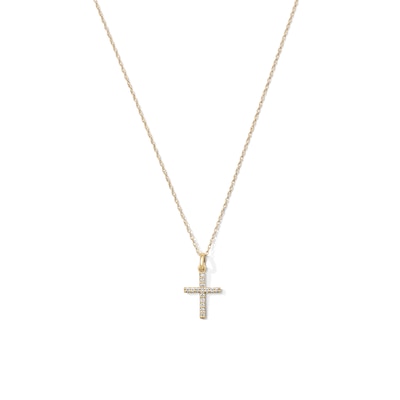10K Solid Gold 1/15 CT. T.W. Lab-Grown Diamond Cross Pendant