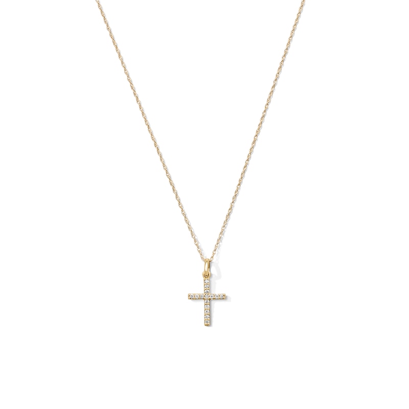 Main Image 1 of 10K Solid Gold 1/15 CT. T.W. Lab-Grown Diamond Cross Rope Chain Necklace – 16” + 2”