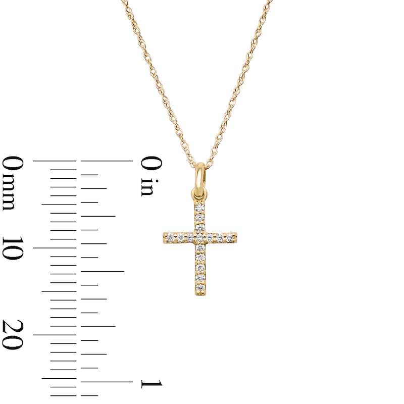 Main Image 2 of 10K Solid Gold 1/15 CT. T.W. Lab-Grown Diamond Cross Rope Chain Necklace – 16” + 2”