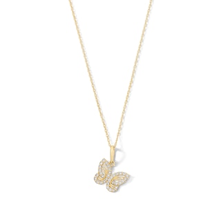 10K Solid Gold 1/6 CT. T.W. Lab-Grown Diamond Butterfly Pendant - 16" + 2"