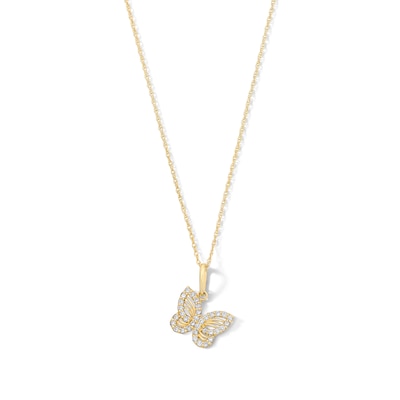 10K Solid Gold 1/6 CT. T.W. Lab-Grown Diamond Butterfly Pendant - 16" + 2"